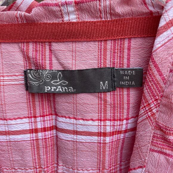 Prana Anja Hooded Shirt Plaid Roll Tab Button-Front Pullover Pink Size Medium - Picture 9 of 10